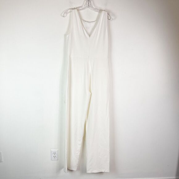 Marina NWOT White Sleeveless Cascade Front Drape Jumpsuit Size 6 - Picture 3 of 6